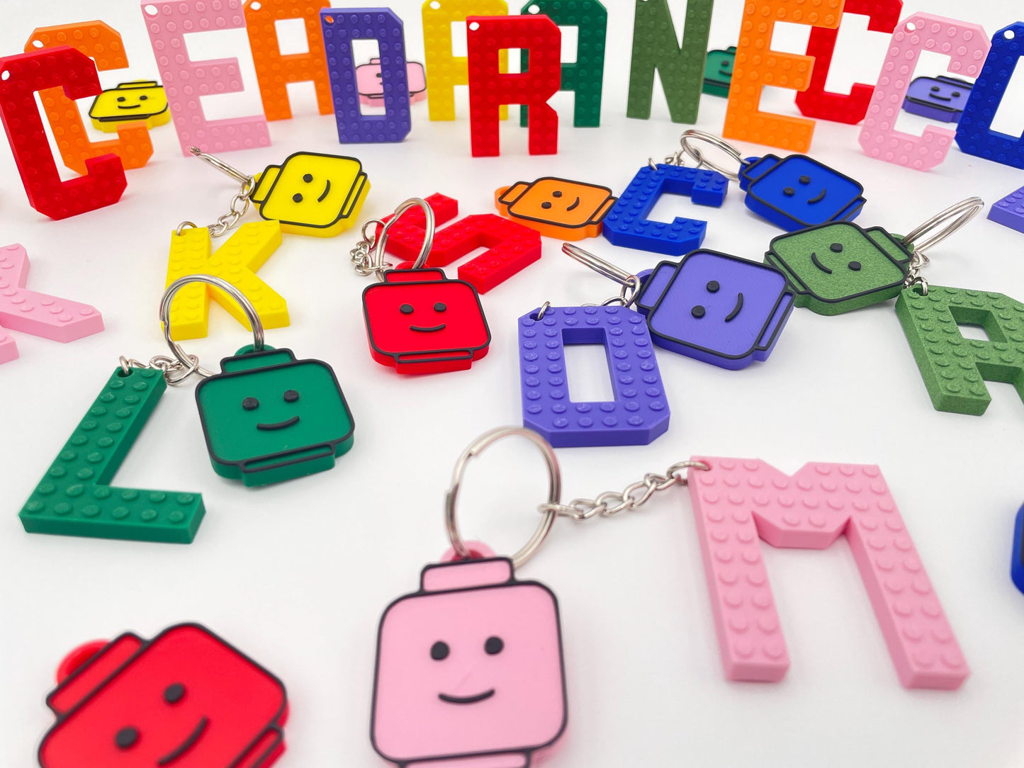 Building Block Letter Keychain | Personalized Alphabet with Brick Head | Bag Tag | Party Favors