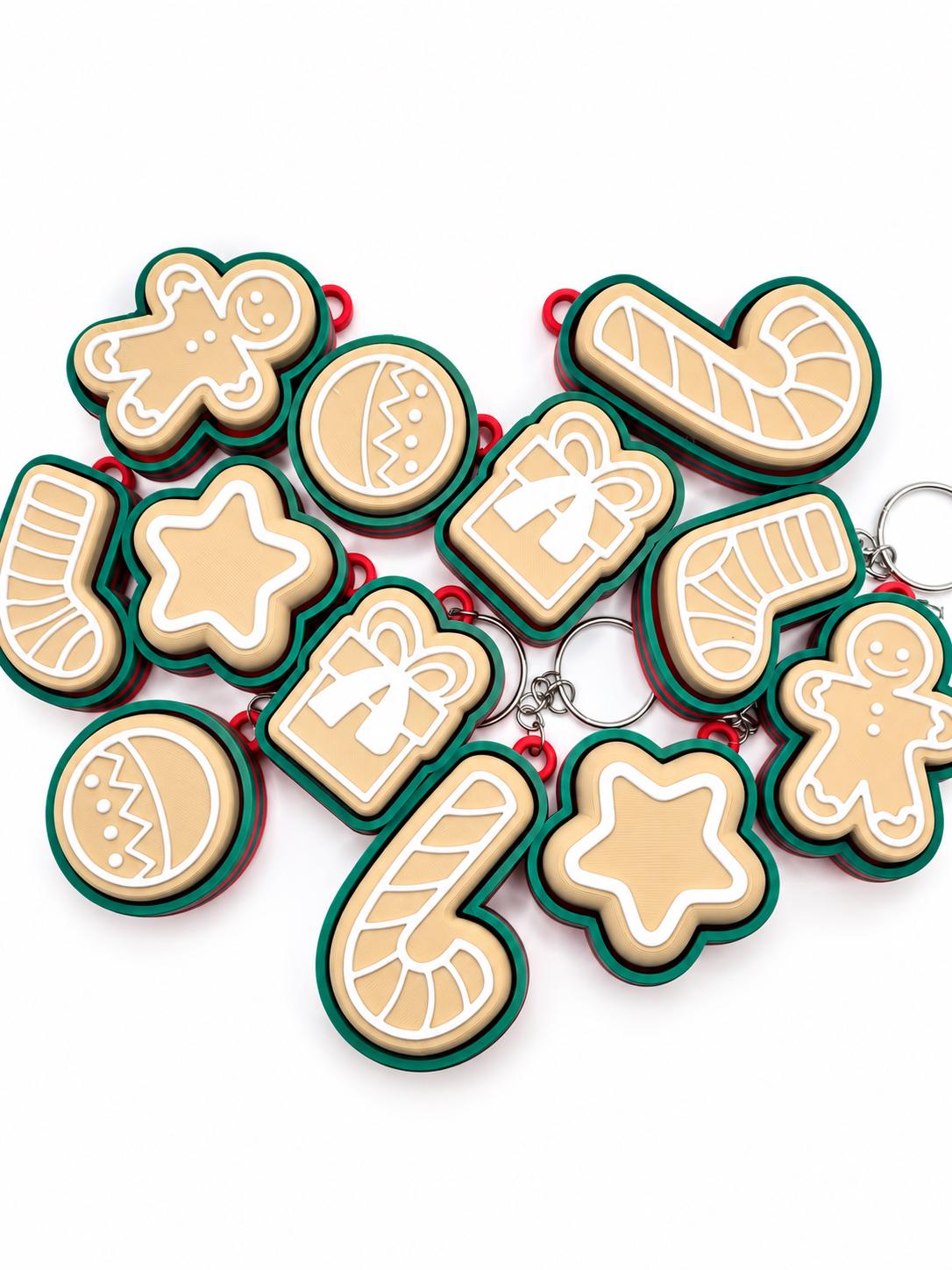 Christmas Cookie Keychains Bulk, 3D Printed Holiday Keychain, Christmas Party Favors, Stocking Stuffers, Classroom Gifts, Set of 6+