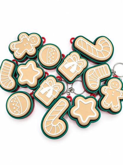 Christmas Cookie Keychains Bulk, 3D Printed Holiday Keychain, Christmas Party Favors, Stocking Stuffers, Classroom Gifts, Set of 6+