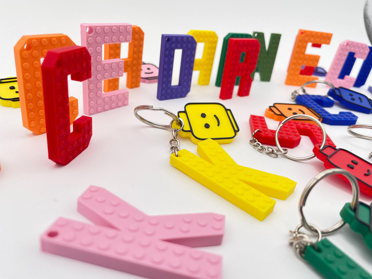 Building Block Letter Keychain | Personalized Alphabet with Brick Head | Bag Tag | Party Favors