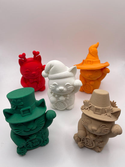 3D Printed Lucky Cat Figurine, Handmade Holiday Decor