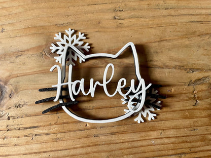 Personalized Cat Christmas Ornament | Custom Name, 3D Printed