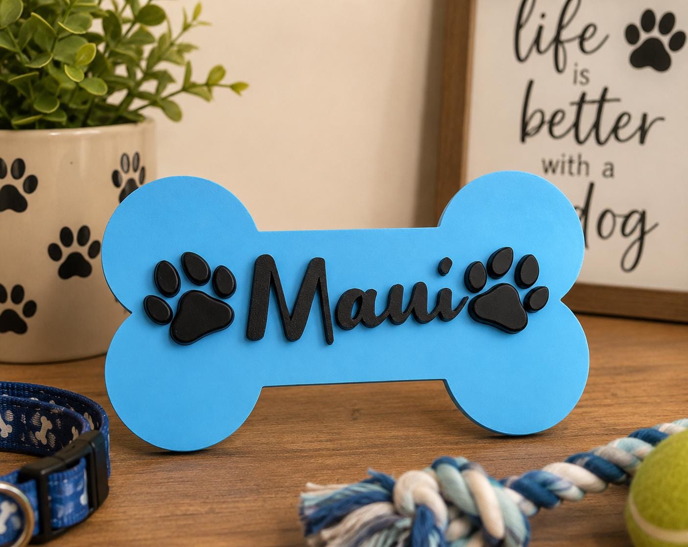 Custom Dog Bone Name Sign | Personalized Pet Wall Decor | Puppy Room Sign | Dog Name Plaque | Dog Lover Gift