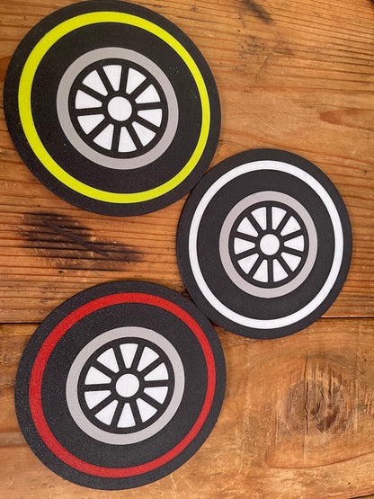 F1 Tire Coaster Set with Holder | Formula 1 Gift