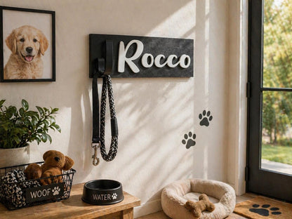 Personalized Dog Leash Holder | Entryway Wall Hook