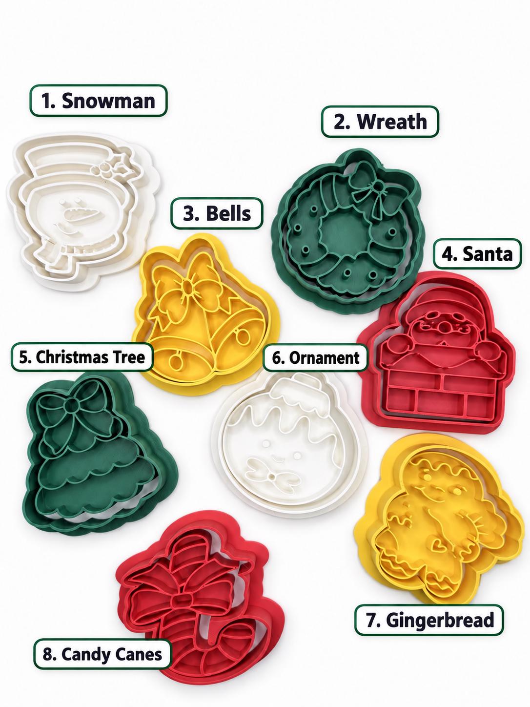 4-Inch Christmas Cookie Cutter Stamp Set, Holiday Baking Cutters, Choose 2, 4, 6 or Complete Set of 8