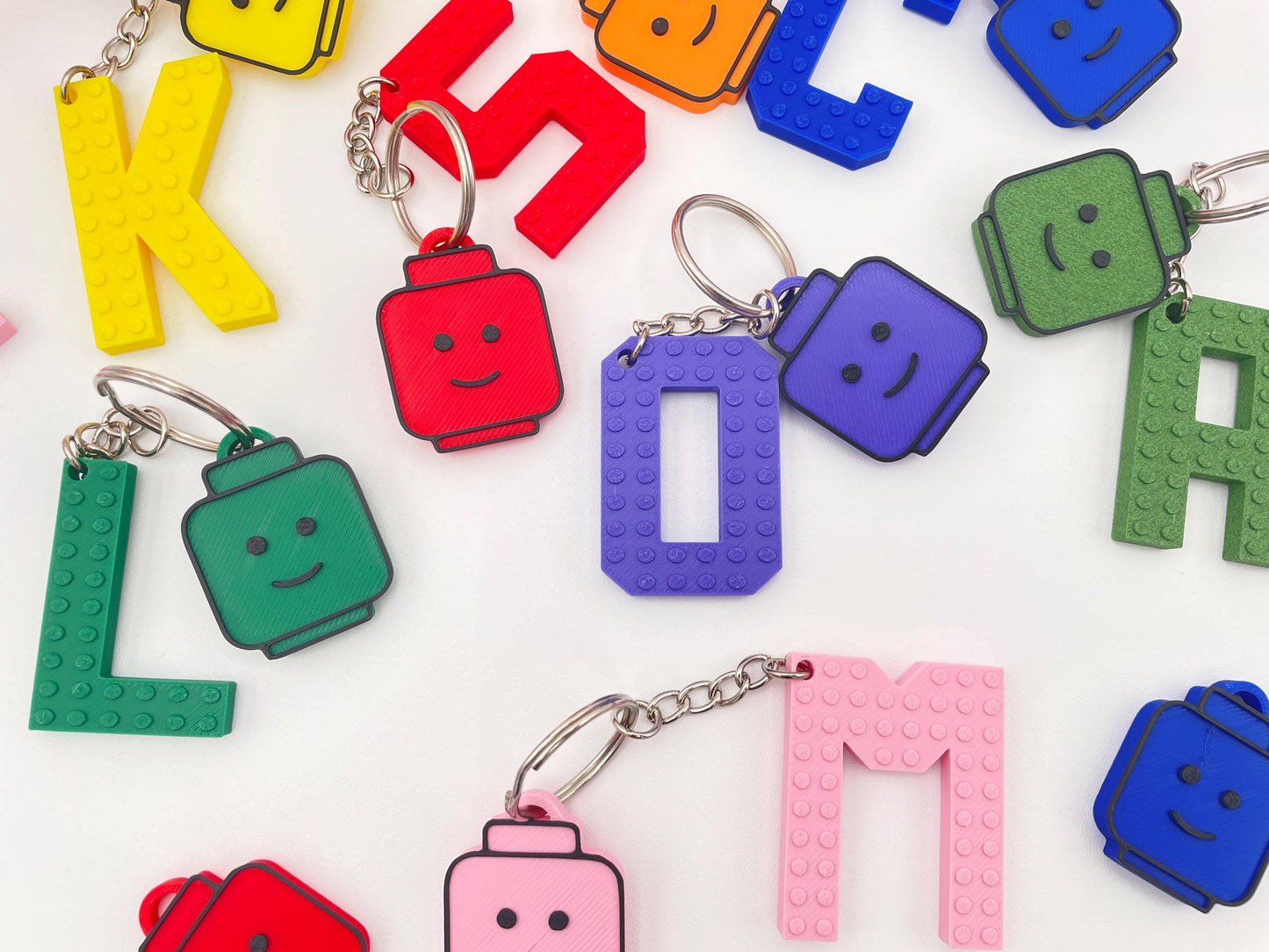 Building Block Letter Keychain | Personalized Alphabet with Brick Head | Bag Tag | Party Favors