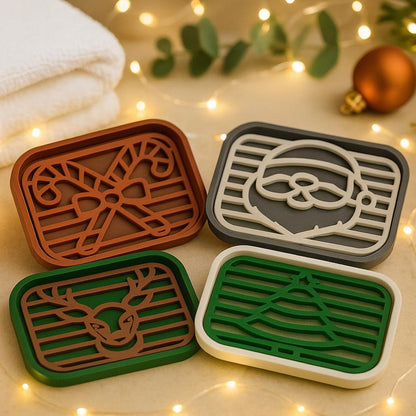 3D Printed Christmas Soap Dish Set, Holiday Bathroom Decor