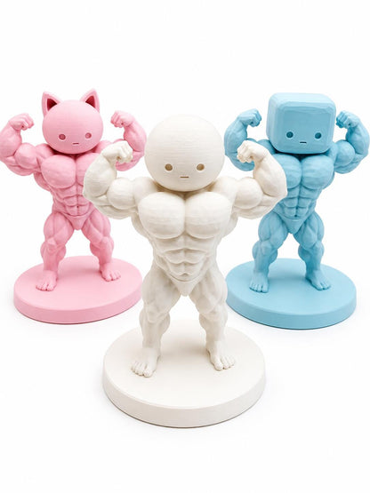 Buff Muscle Figure, Desk Decor, Cute Bodybuilder Collectible, Kawaii Desk Toy, Funny Gym Gift, Glow Option Available