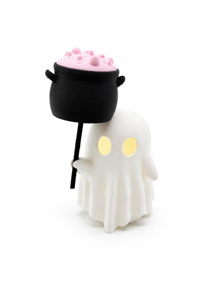 Ghost LED Tea Light Decor – Cute Halloween Ghost with Balloon, Pumpkin, Skull or Cauldron – Glowing Ghost Decoration