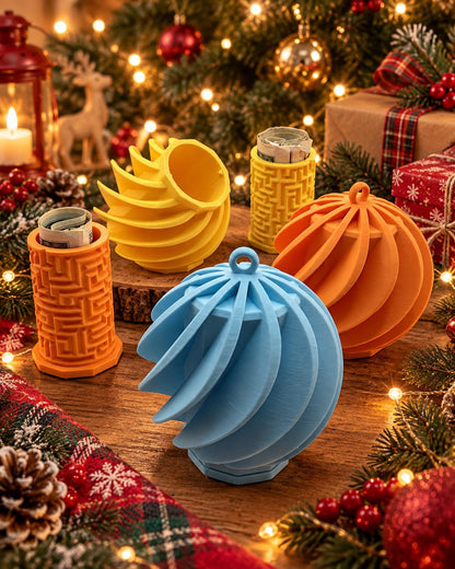Christmas Ornament Puzzle Box, Hidden Money Holder, 3D Printed Maze Gift, Cash Gift Holder, Secret Santa Gift, Stocking Stuffer