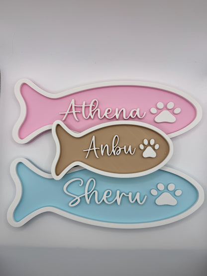 Personalized Fish-Shaped Cat Name Sign | Cat Bowl Decor