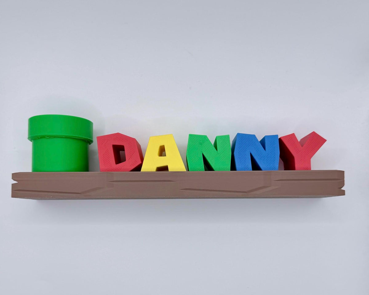 Personalized Gamer Name Shelf with Pipe Pencil Holder | Custom Gaming Desk Decor | Colorful Name Display | Kids Room Shelf | Personalized Ga