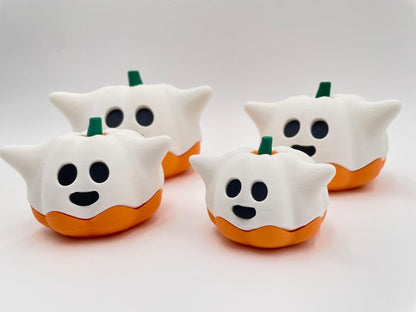 3D Printed Ghost Pumpkin Figurine | Halloween Decor