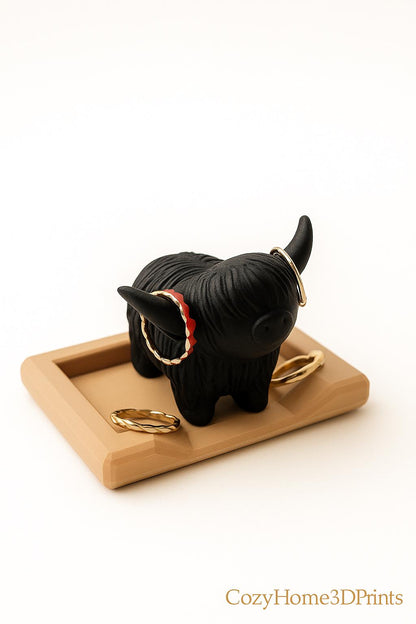Highland Cow Ring Holder – 3D Printed Farmhouse Jewelry Dish