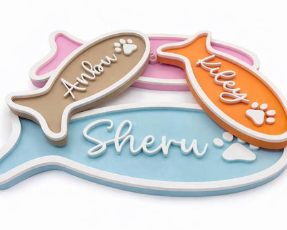 Personalized Fish-Shaped Cat Name Sign, Cat Bowl Decor