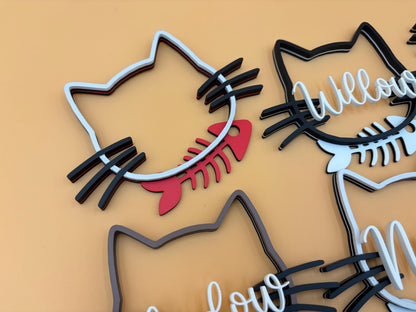 Personalized Cat w/ Fish Sign | Custom Name Sign | Food Sign | Wall Decor | Personalized Sign | Pet Gifts | Gift | Mom | Kitten | Catio
