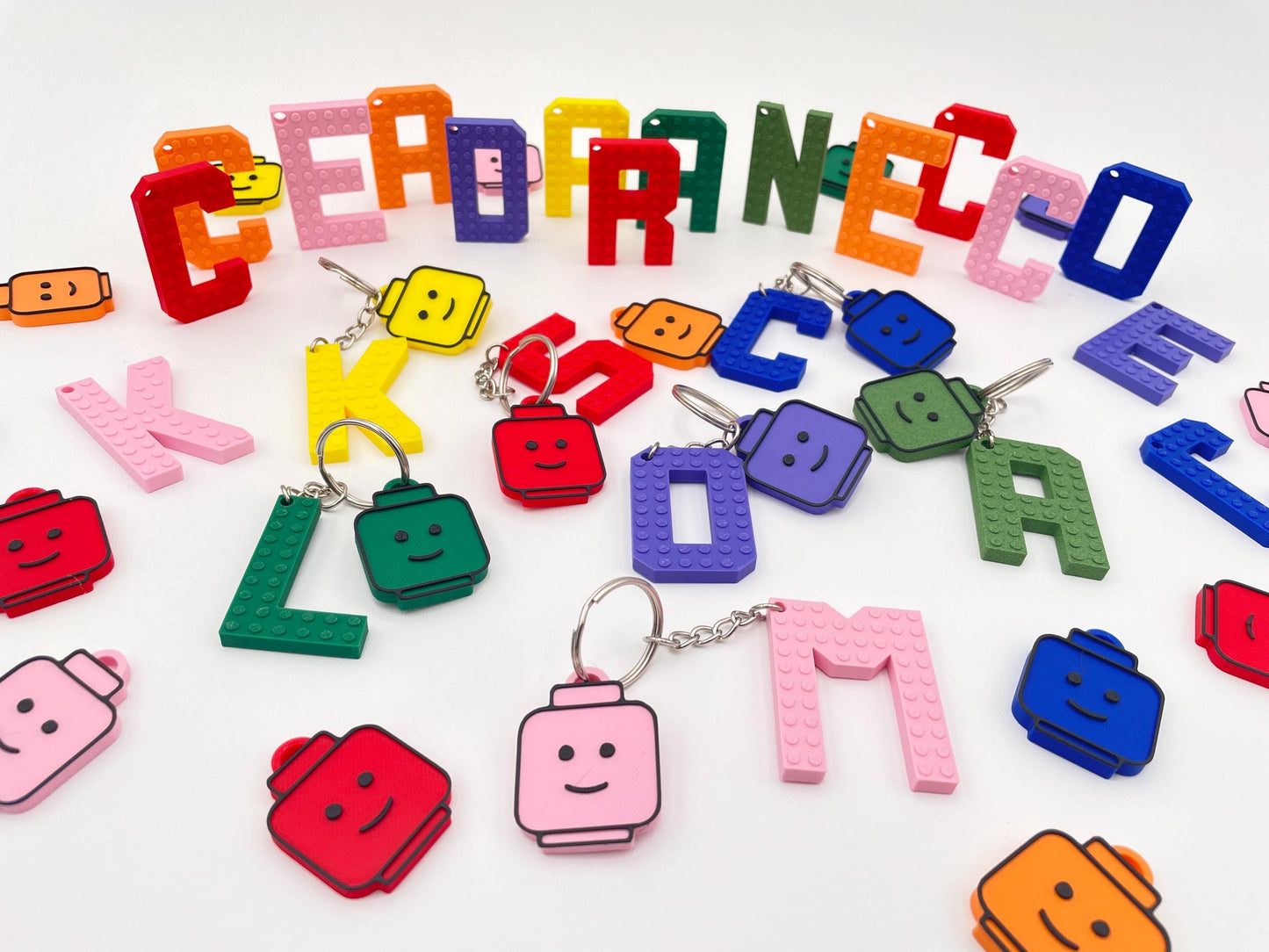 Building Block Letter Keychain | Personalized Alphabet with Brick Head | Bag Tag | Party Favors