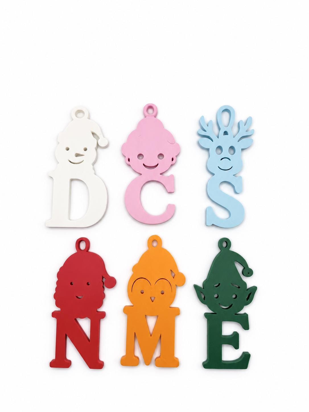 Personalized Christmas Initial Ornament, 3D Printed Character Letter Ornament, Custom Family Name Gift, Santa Reindeer Elf Tree Decoration