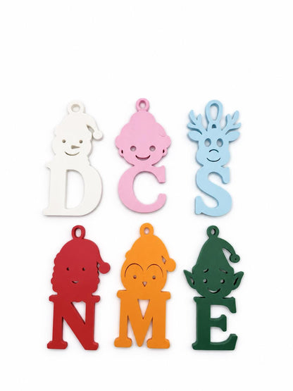 Personalized Christmas Initial Ornament, 3D Printed Character Letter Ornament, Custom Family Name Gift, Santa Reindeer Elf Tree Decoration