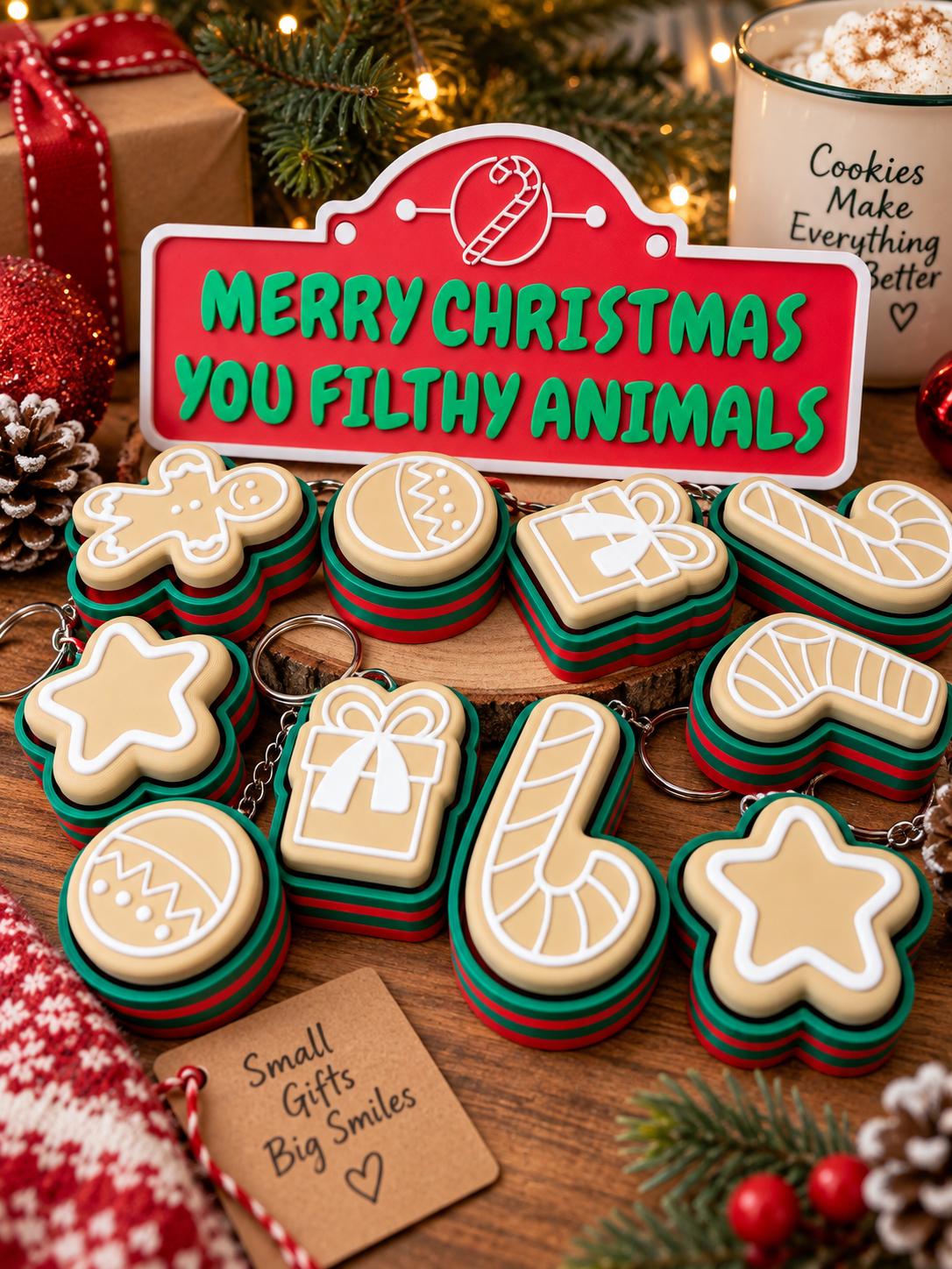 Christmas Cookie Keychains Bulk, 3D Printed Holiday Keychain, Christmas Party Favors, Stocking Stuffers, Classroom Gifts, Set of 6+