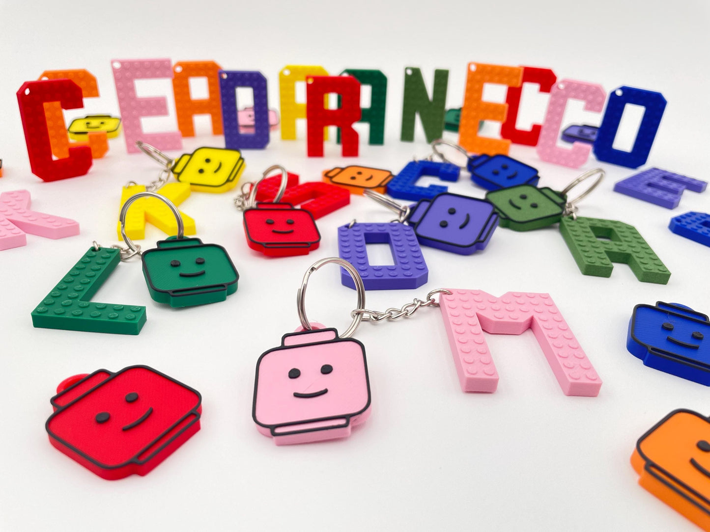 Building Block Letter Keychain | Personalized Alphabet with Brick Head | Bag Tag | Party Favors