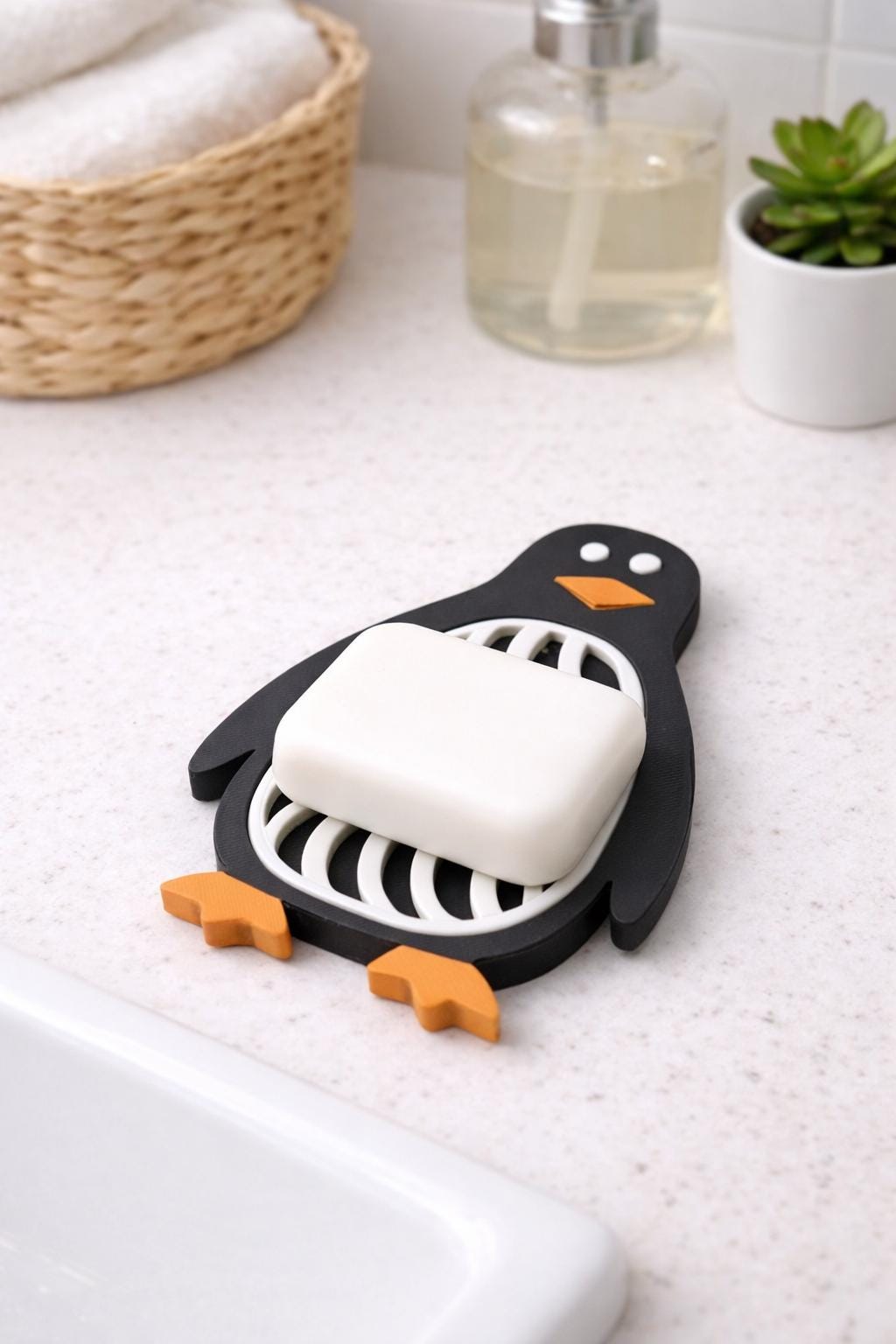 Cute Animal Soap Dish with Drain, 3D Printed Bear Penguin Turtle Cat Avocado Soap Holder, Bathroom Decor, Gift Idea