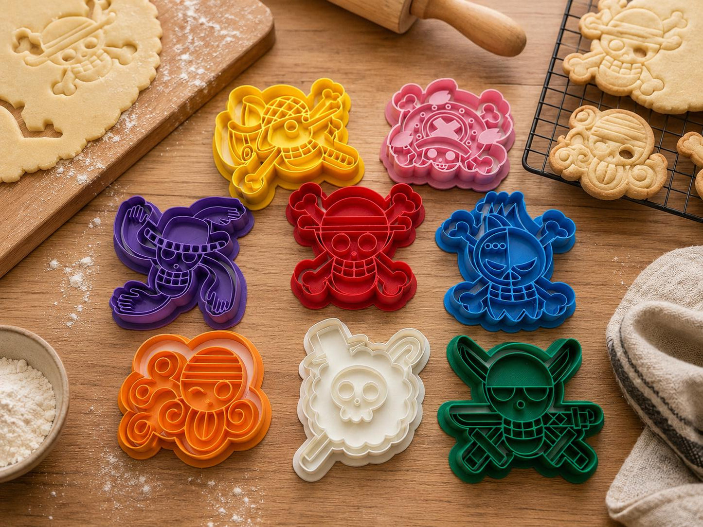 Pirate Theme Cookie Cutter Set, Anime Inspired Pirate Baking Molds, Skull Pirate Cookie Cutters, Party Favor Baking Tools, Pirate Crew