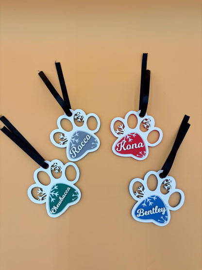 Puppy Paw Ornament | Custom Pet Name Christmas | Personalized Dog Christmas Ornament | Puppy Ornament | Pet Memorial Gift | Dog Lover Decor