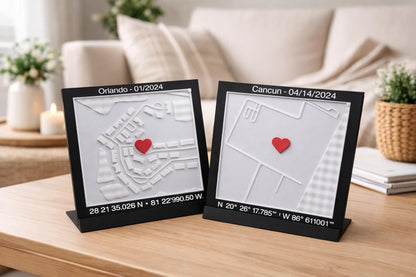 Custom 3D Map Plaque, Personalized Coordinates Anniversary Gift