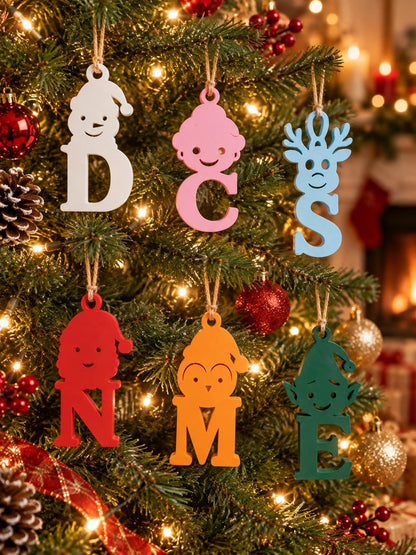 Personalized Christmas Initial Ornament, 3D Printed Character Letter Ornament, Custom Family Name Gift, Santa Reindeer Elf Tree Decoration