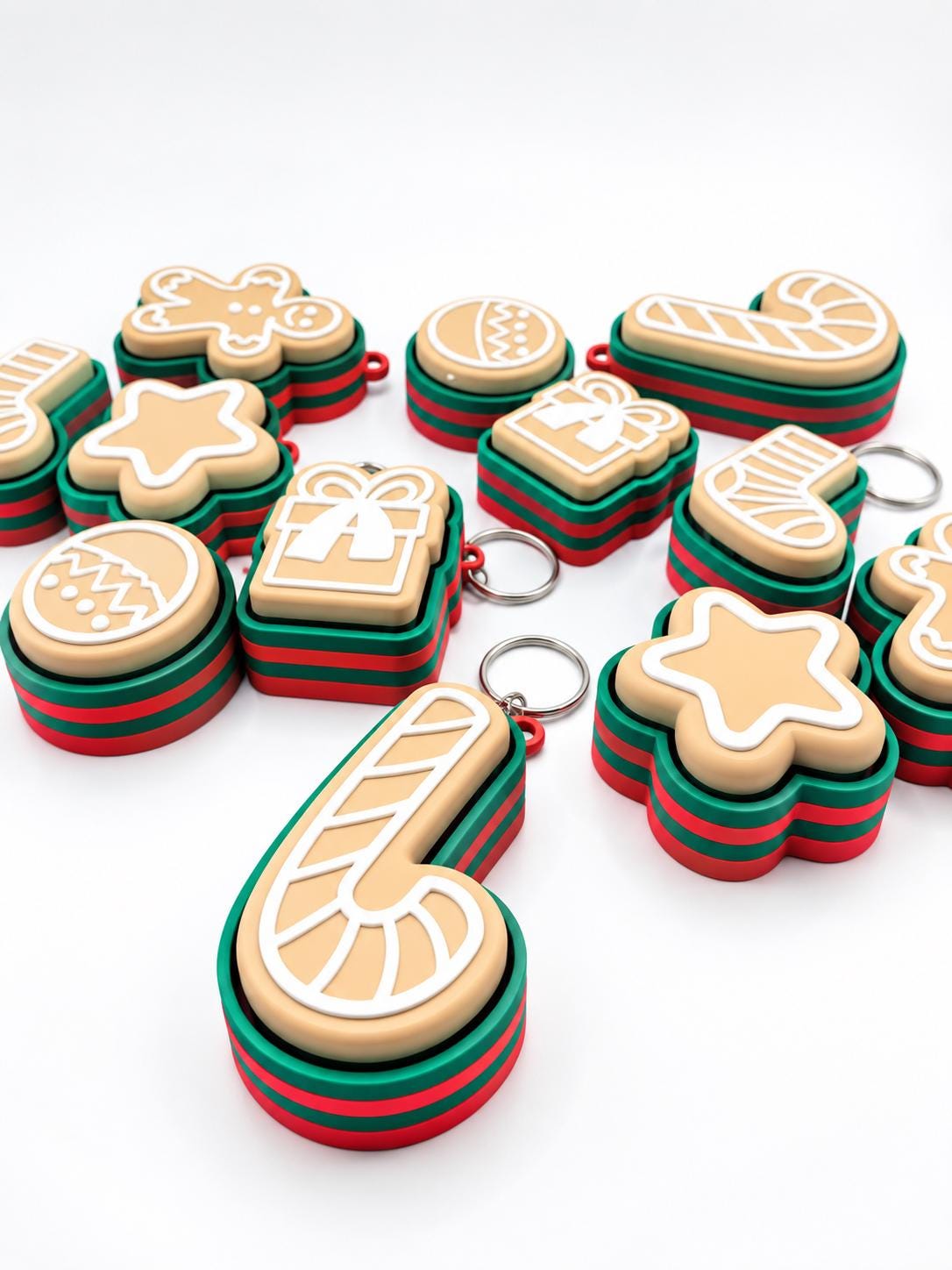 Christmas Cookie Keychains Bulk, 3D Printed Holiday Keychain, Christmas Party Favors, Stocking Stuffers, Classroom Gifts, Set of 6+
