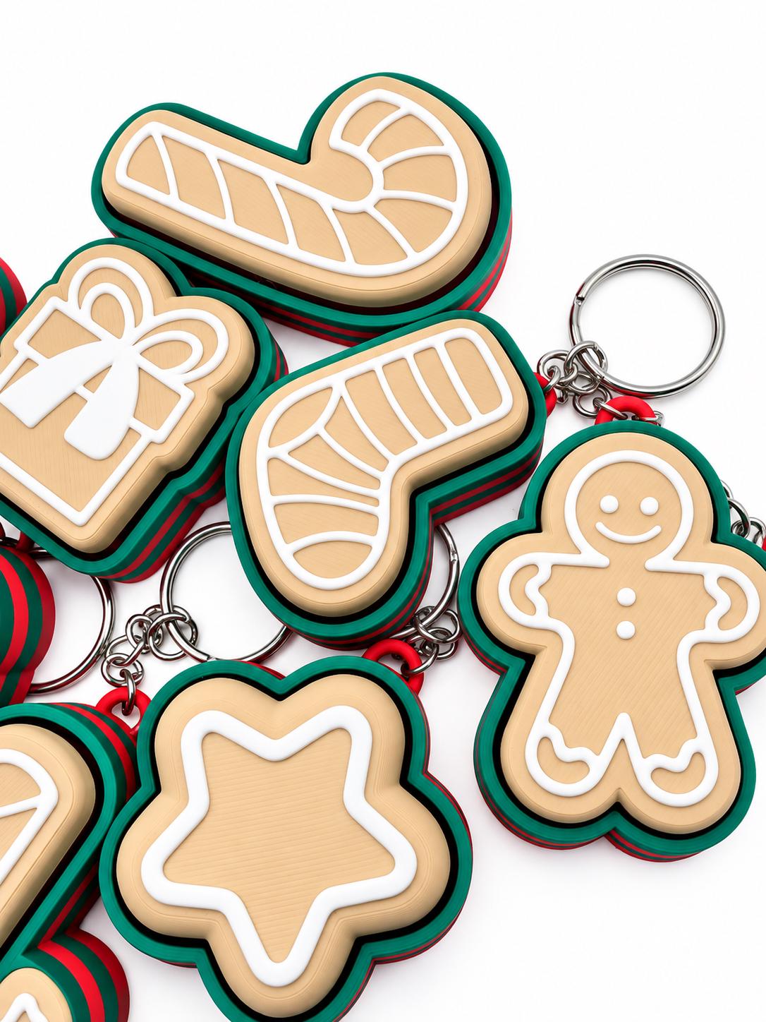 Christmas Cookie Keychains Bulk, 3D Printed Holiday Keychain, Christmas Party Favors, Stocking Stuffers, Classroom Gifts, Set of 6+