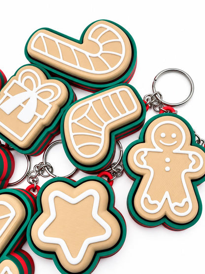 Christmas Cookie Keychains Bulk, 3D Printed Holiday Keychain, Christmas Party Favors, Stocking Stuffers, Classroom Gifts, Set of 6+
