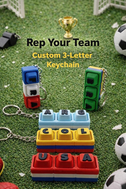 Custom 3-Letter Fidget Keychain, Soccer & Country Fan Gift