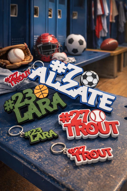 Personalized Sports Name Sign | Jersey Number Keychain