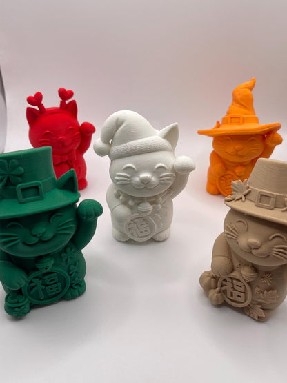 Lucky Cat Figurine | Seasonal 3D Printed Cat Decor
