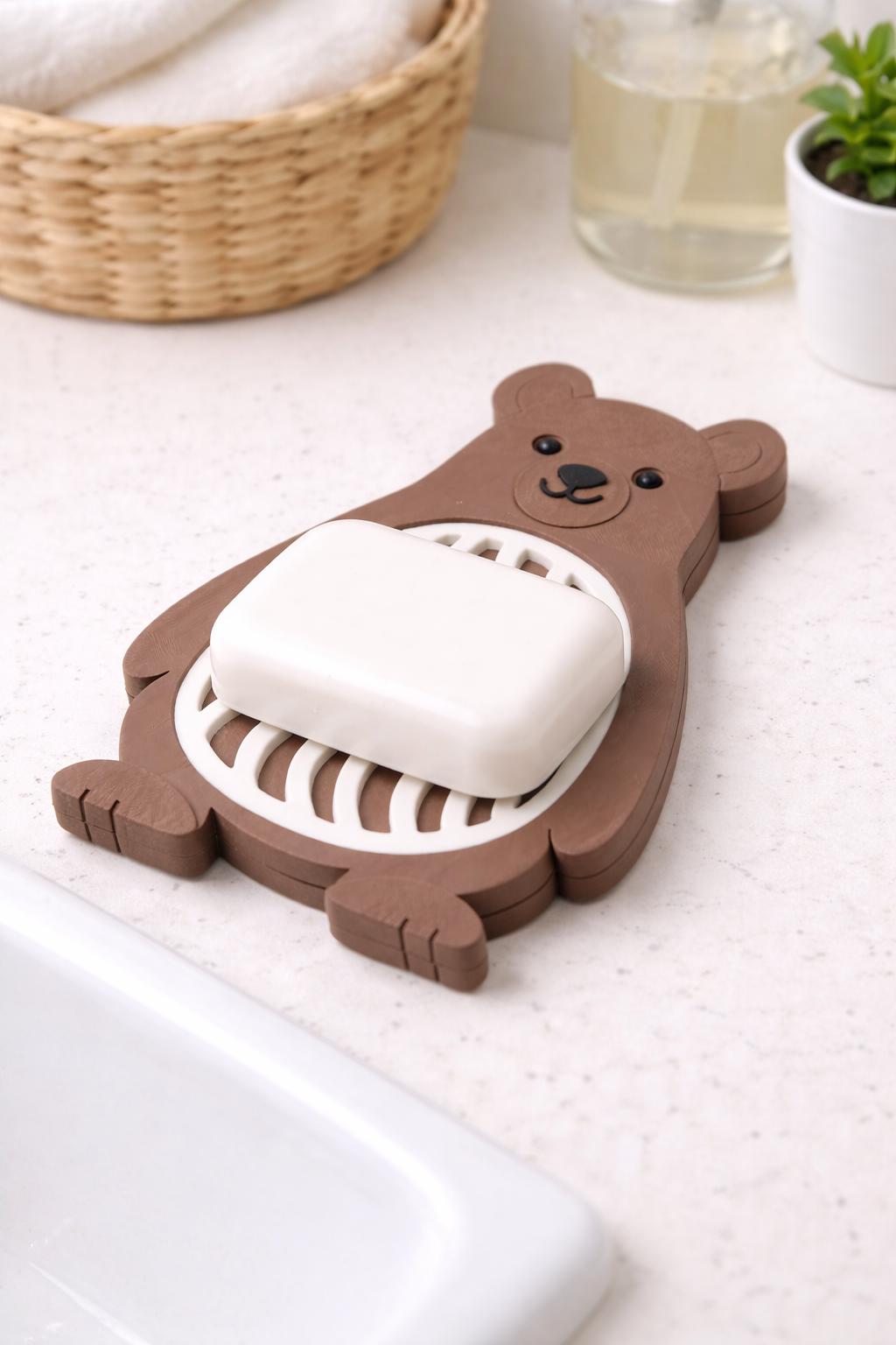 Cute Animal Soap Dish with Drain, 3D Printed Bear Penguin Turtle Cat Avocado Soap Holder, Bathroom Decor, Gift Idea