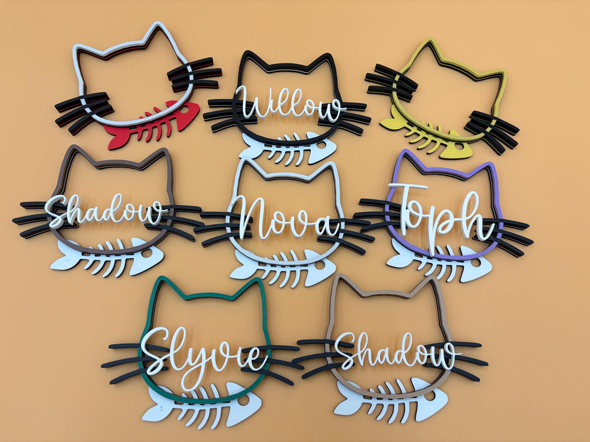 Personalized Cat w/ Fish Sign | Custom Name Sign | Food Sign | Wall Decor | Personalized Sign | Pet Gifts | Gift | Mom | Kitten | Catio