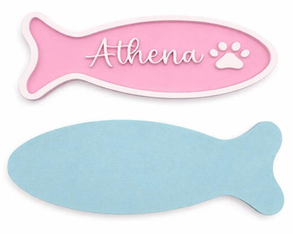 Personalized Fish-Shaped Cat Name Sign | Cat Bowl Decor
