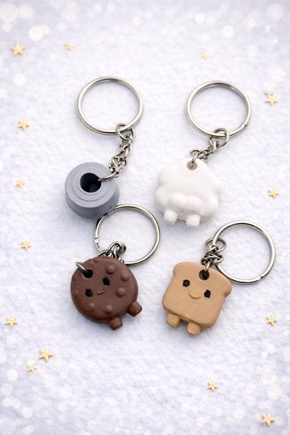 Cute Kawaii Food Cloud Keychains, Bread Cookie Cloud Charm, Handmade 3D Printed Keychain, Cute Backpack Key Ring Gift