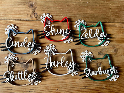 Personalized Cat Christmas Ornament, Custom Name, 3D Printed
