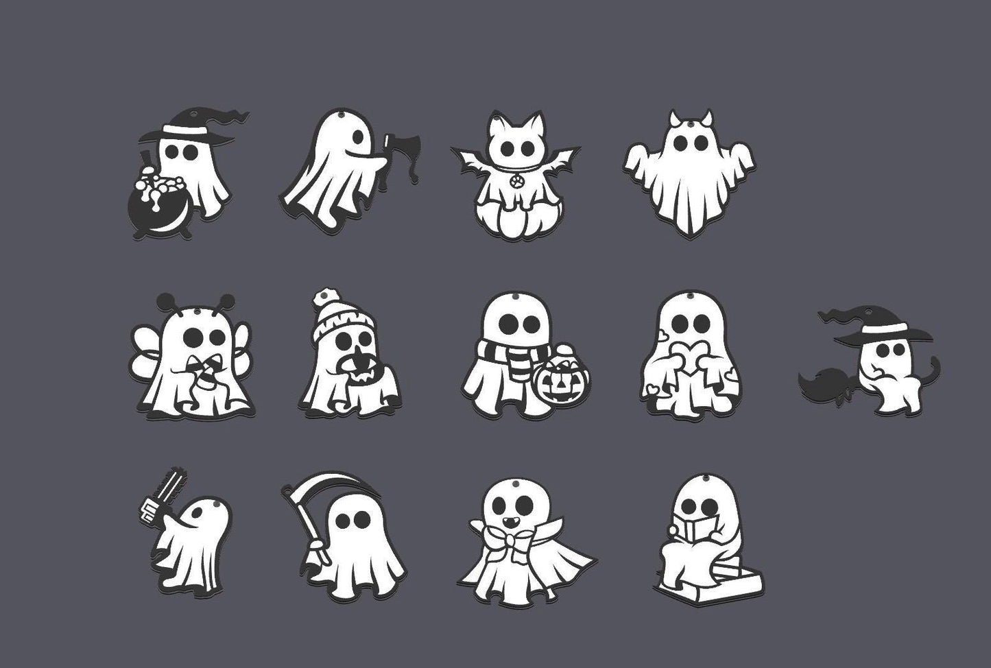Halloween Ghost Keychain Collection – Set of 13 Spooky Designs