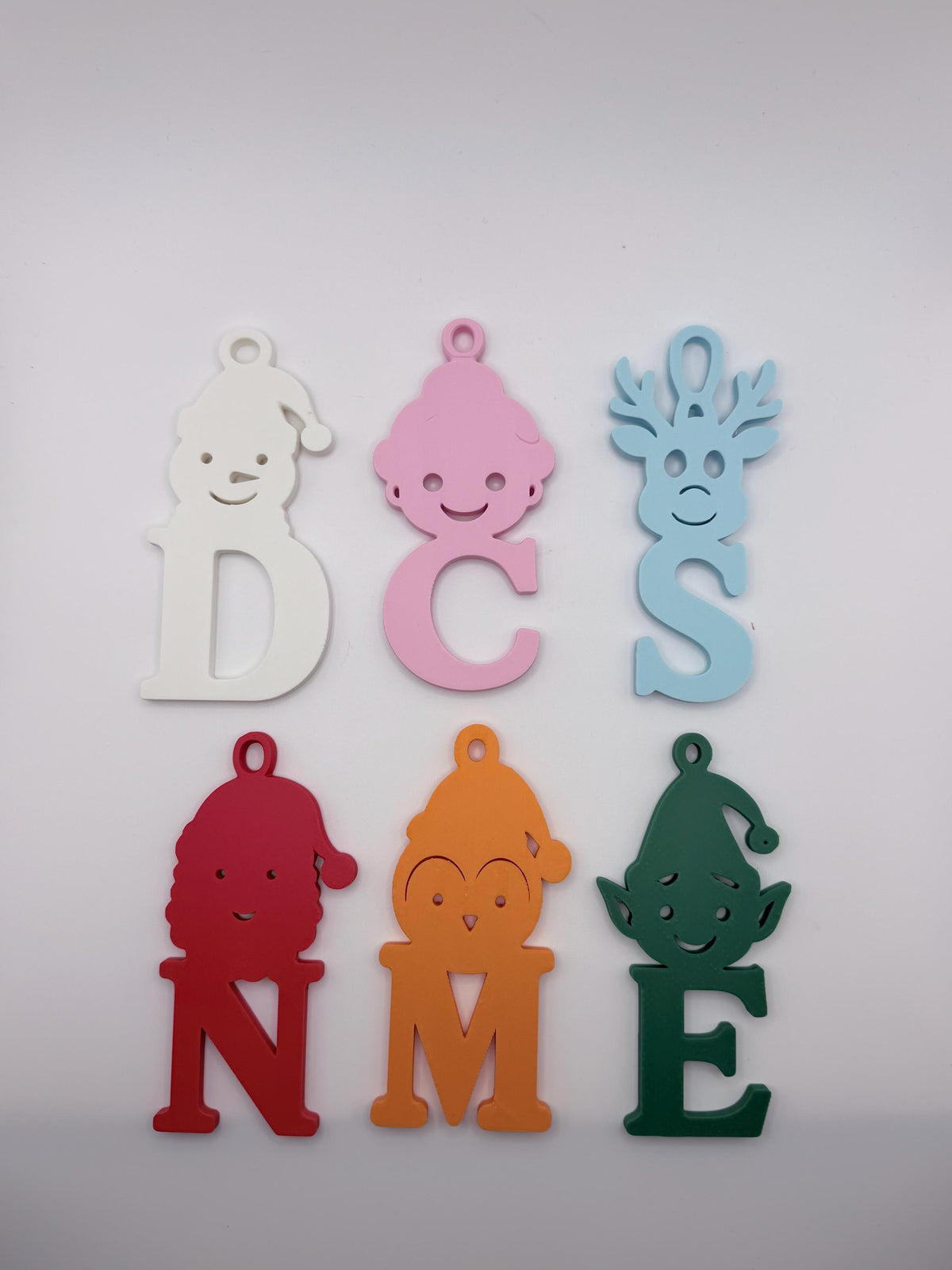 Personalized Christmas Initial Ornament, 3D Printed Character Letter Ornament, Custom Family Name Gift, Santa Reindeer Elf Tree Decoration
