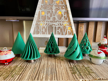 Set of 5 3D Printed Christmas Trees, Eco-Friendly Holiday Decor