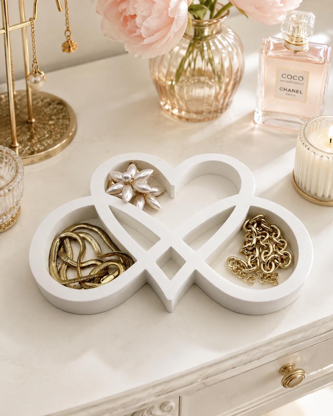 Personalized Infinity Heart Ring Holder, Jewelry Tray, Modern Love Knot Ring Dish, Wedding Gift, Anniversary Gift, Couple Decor
