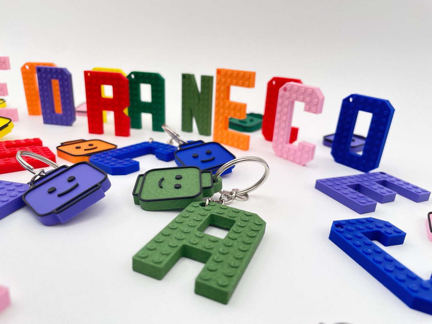 Building Block Letter Keychain | Personalized Alphabet with Brick Head | Bag Tag | Party Favors