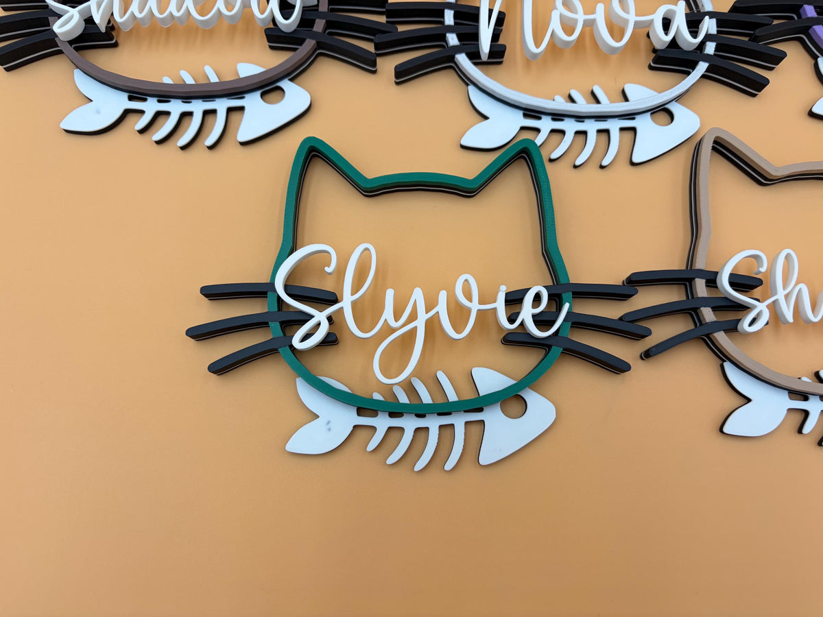 Personalized Cat w/ Fish Sign | Custom Name Sign | Food Sign | Wall Decor | Personalized Sign | Pet Gifts | Gift | Mom | Kitten | Catio