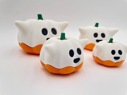 3D Printed Ghost Pumpkin Figurine | Halloween Decor