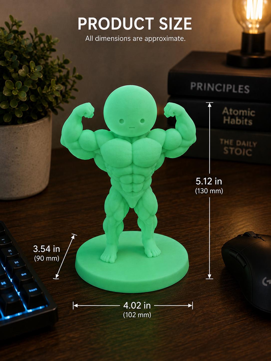 Buff Muscle Figure, Desk Decor, Cute Bodybuilder Collectible, Kawaii Desk Toy, Funny Gym Gift, Glow Option Available